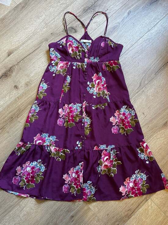 American Eagle Outfitters Dresses & Skirts - American Eagle Outfitters Purple Floral Tiered Button-Down Midi Dress Size 6
